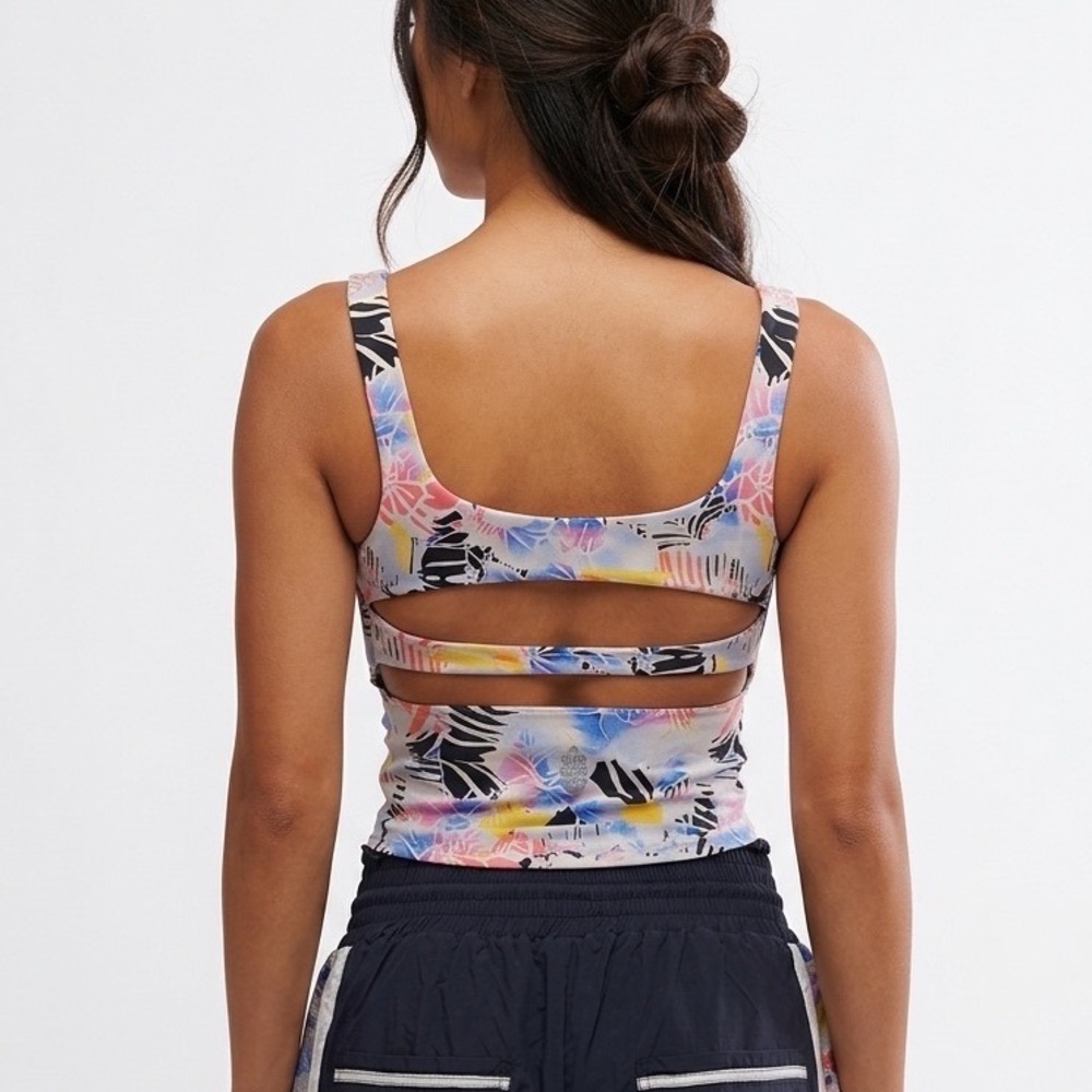 Free People Movement Mystic Floral Pink Combo Cutout Tank Top Size Large NEW